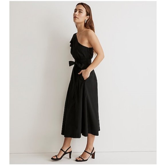 Madewell Ruffled One-Shoulder Midi Dress Black NWT - Picture 2 of 16